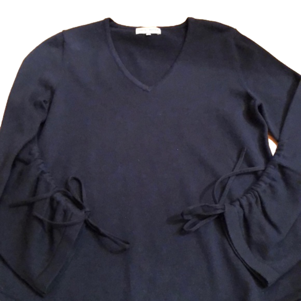 Caryn Vallone V Neck Navy 100% Cotton Sweater Womans Sz XS